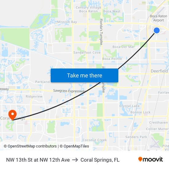 NW 13TH ST at NW 12TH AVE to Coral Springs, FL map