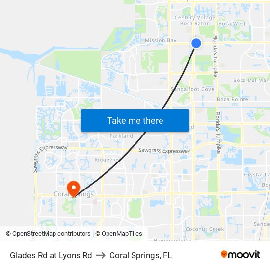 GLADES RD at LYONS RD to Coral Springs, FL map