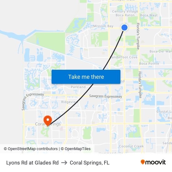 LYONS RD at GLADES RD to Coral Springs, FL map