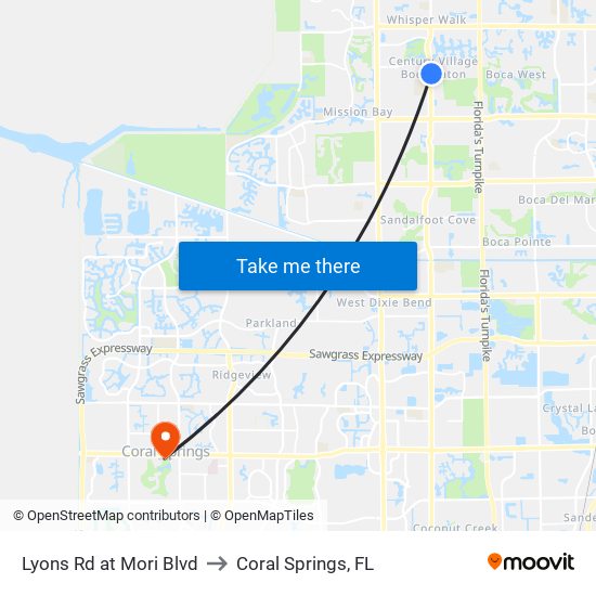 Lyons Rd at  Mori Blvd to Coral Springs, FL map