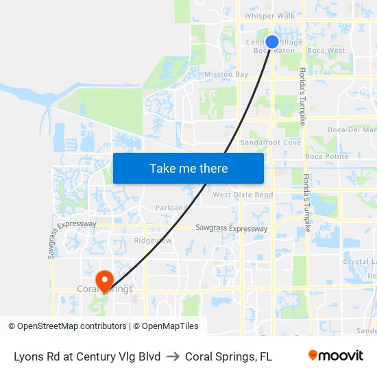 Lyons Rd at  Century Vlg Blvd to Coral Springs, FL map