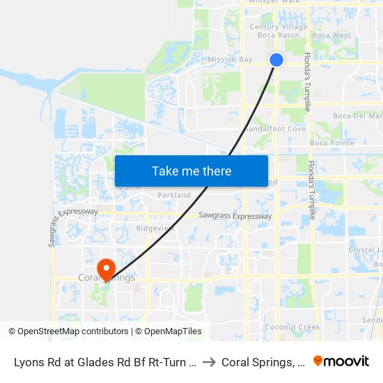 Lyons Rd at  Glades Rd Bf Rt-Turn Ln to Coral Springs, FL map
