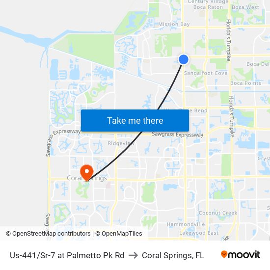 Us-441/Sr-7 at Palmetto Pk Rd to Coral Springs, FL map