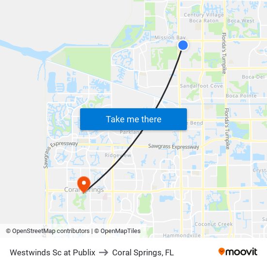 Westwinds Sc at Publix to Coral Springs, FL map