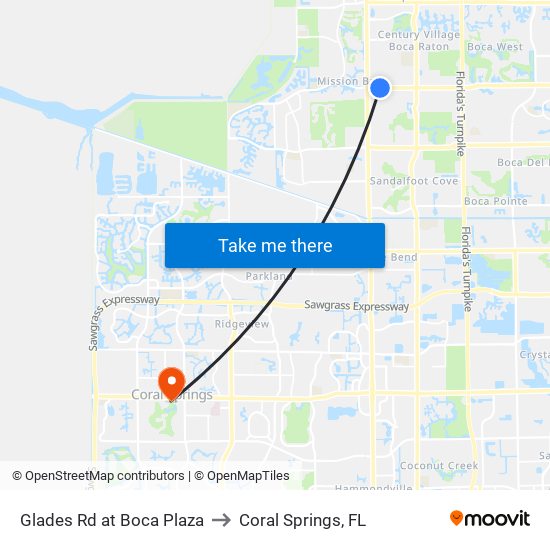 GLADES RD at BOCA PLAZA to Coral Springs, FL map