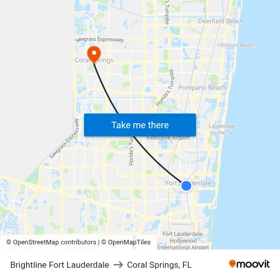 Brightline Fort Lauderdale to Coral Springs, FL map