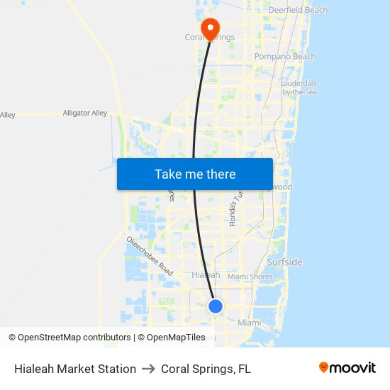 Hialeah Market Station to Coral Springs, FL map