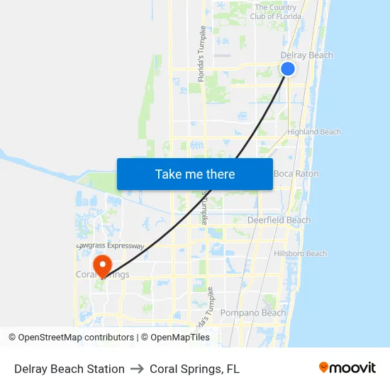 Delray Beach Station to Coral Springs, FL map