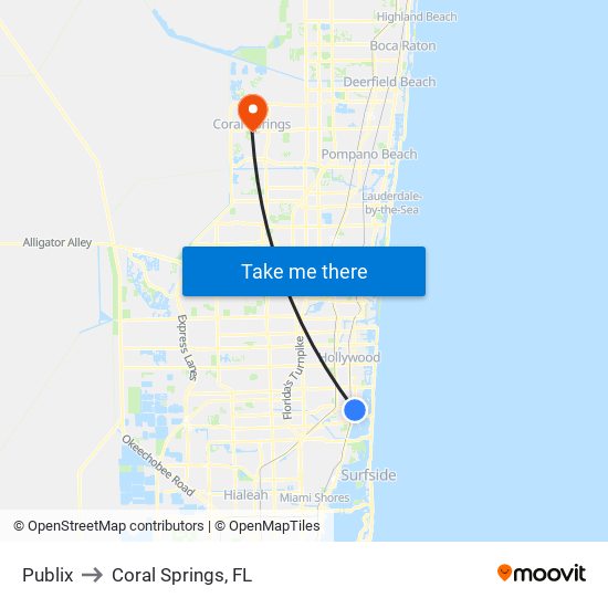 Publix to Coral Springs, FL map