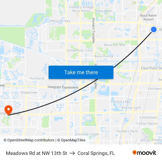 Meadows Rd at NW 13th St to Coral Springs, FL map