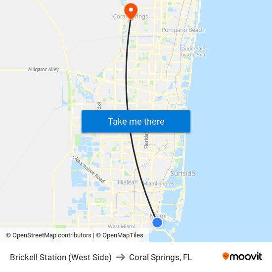 Brickell Station (West Side) to Coral Springs, FL map