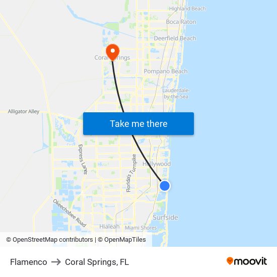 Flamenco to Coral Springs, FL map