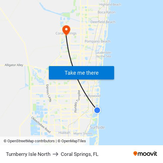 Turnberry Isle North to Coral Springs, FL map