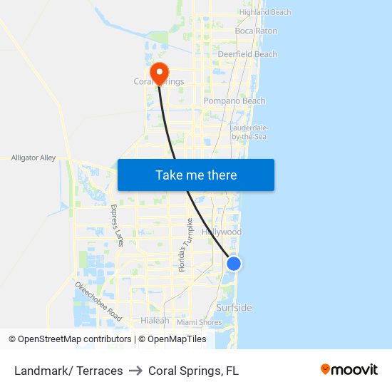 Landmark/ Terraces to Coral Springs, FL map
