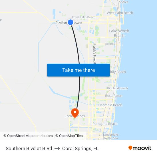 SOUTHERN BLVD at B RD to Coral Springs, FL map