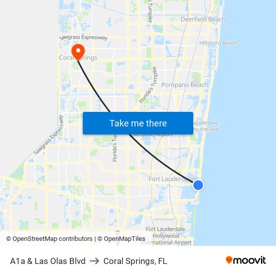 A1a & Las Olas Blvd to Coral Springs, FL map