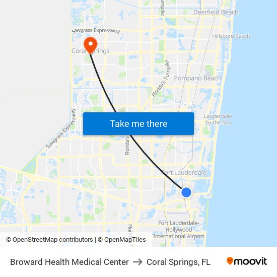 Broward Health Medical Center to Coral Springs, FL map