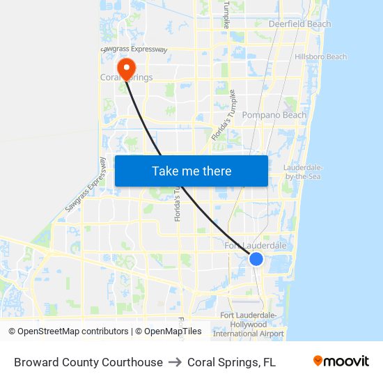 Broward County Courthouse to Coral Springs, FL map