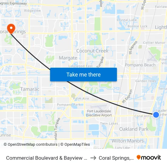 Commercial Boulevard & Bayview Drive to Coral Springs, FL map