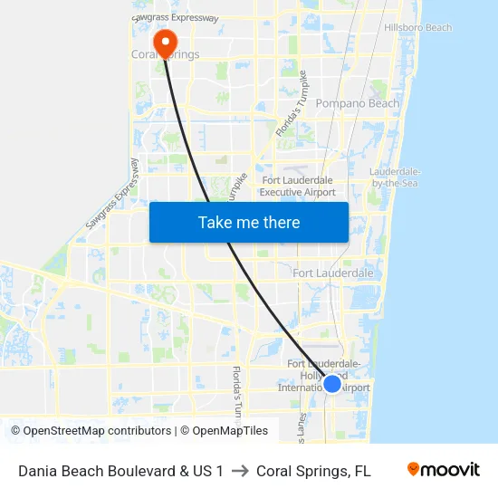 Dania Beach Boulevard & US 1 to Coral Springs, FL map