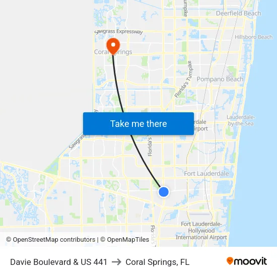 Davie Boulevard & US 441 to Coral Springs, FL map