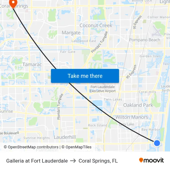 Galleria at Fort Lauderdale to Coral Springs, FL map