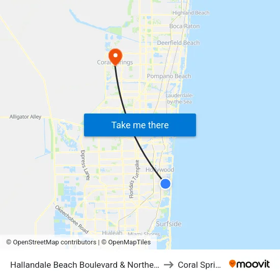 Hallandale Beach Boulevard & Northeast 14th Avenue to Coral Springs, FL map