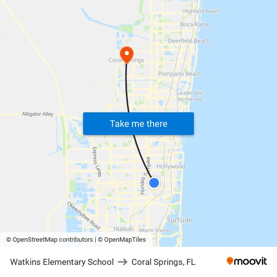 Watkins Elementary School to Coral Springs, FL map