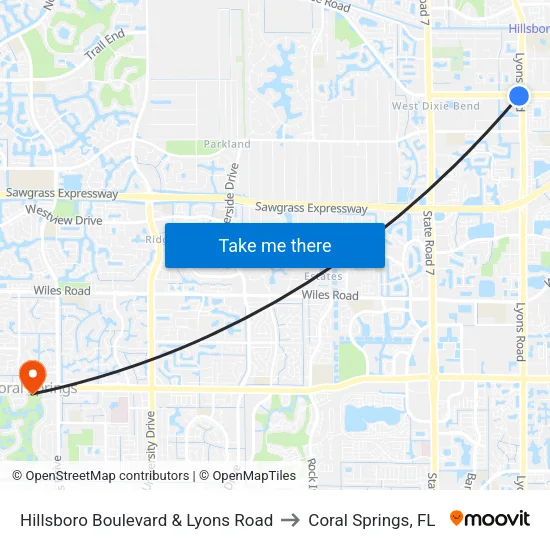 Hillsboro Boulevard & Lyons Road to Coral Springs, FL map
