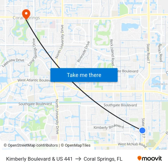 Kimberly Boulevard & US 441 to Coral Springs, FL map