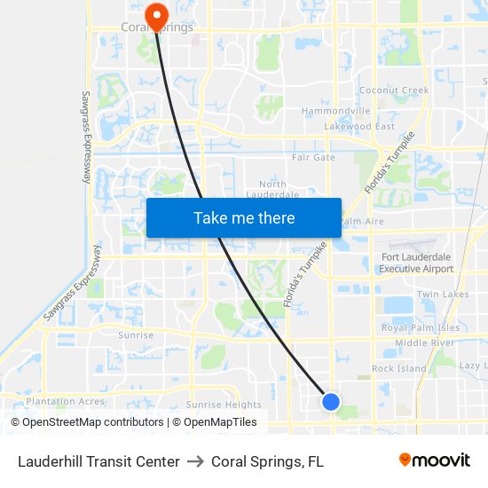Lauderhill Transit Center to Coral Springs, FL map