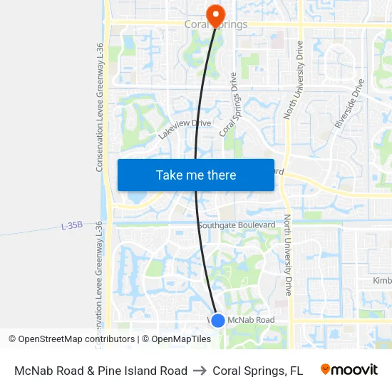 McNab Road & Pine Island Road to Coral Springs, FL map