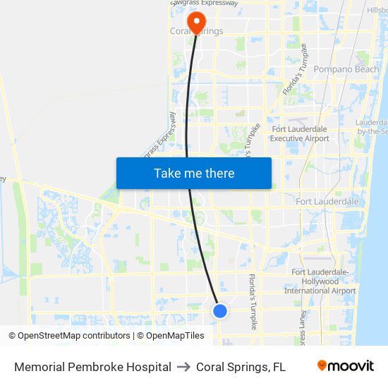 Memorial Pembroke Hospital to Coral Springs, FL map