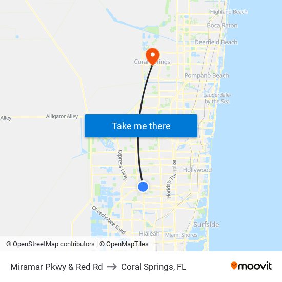 Miramar Pkwy & Red Rd to Coral Springs, FL map
