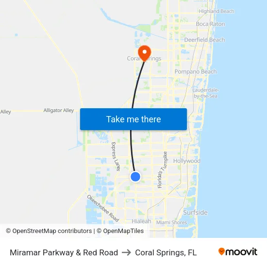 Miramar Parkway & Red Road to Coral Springs, FL map