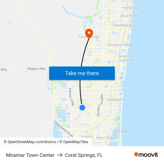 Miramar Town Center to Coral Springs, FL map