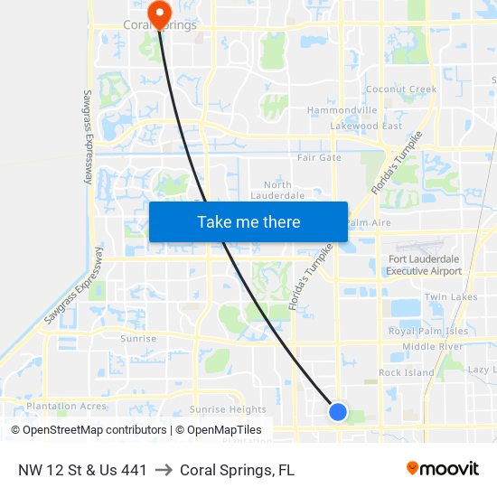 NW 12 St & Us 441 to Coral Springs, FL map