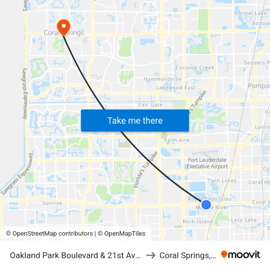 Oakland Park Boulevard & 21st Avenue to Coral Springs, FL map