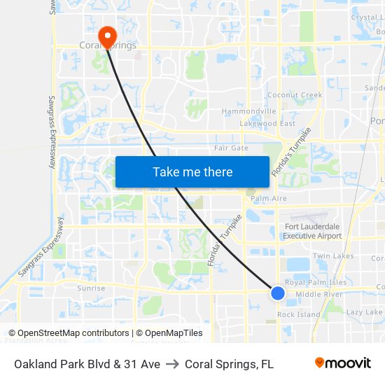 Oakland Park Blvd & 31 Ave to Coral Springs, FL map