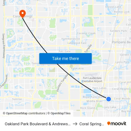 Oakland Park Boulevard & Andrews Avenue to Coral Springs, FL map