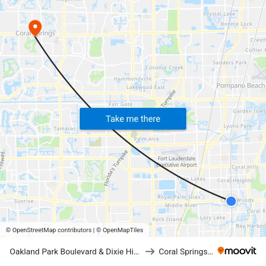 Oakland Park Boulevard & Dixie Highway to Coral Springs, FL map