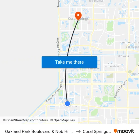 Oakland Park Boulevard & Nob Hill Road to Coral Springs, FL map