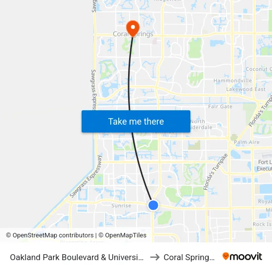Oakland Park Boulevard & University Drive to Coral Springs, FL map