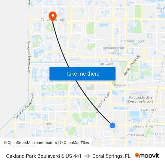 Oakland Park Boulevard & US 441 to Coral Springs, FL map