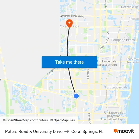 Peters Road & University Drive to Coral Springs, FL map