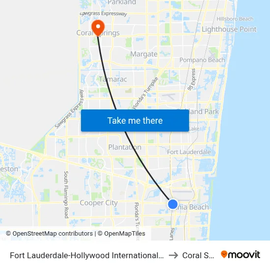 Fort Lauderdale-Hollywood International Airport Griffin Road/Tri-Rail Station to Coral Springs, FL map