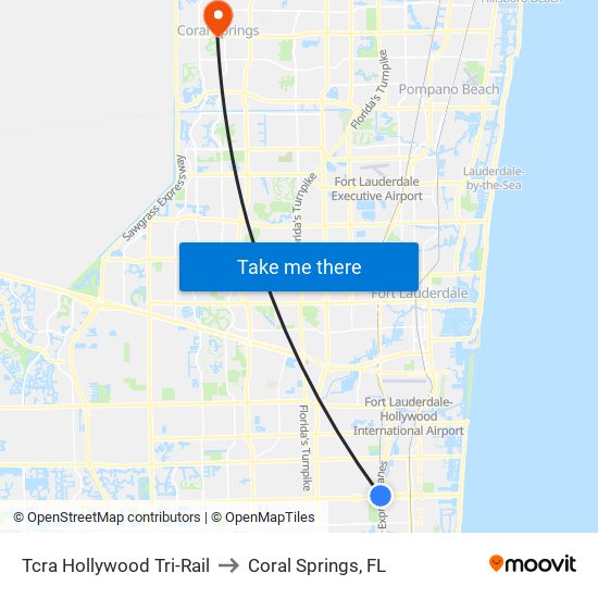 Tcra Hollywood Tri-Rail to Coral Springs, FL map