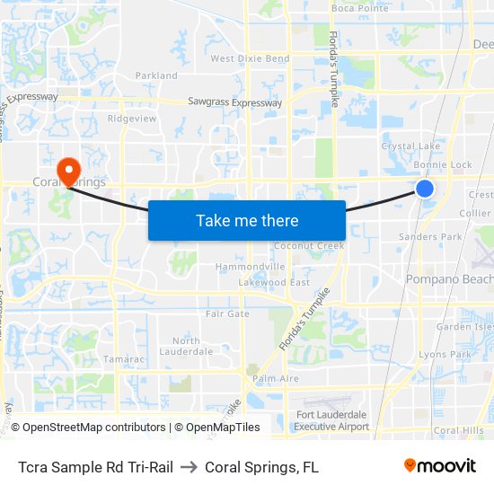 TCRA Sample Rd Tri-Rail to Coral Springs, FL map