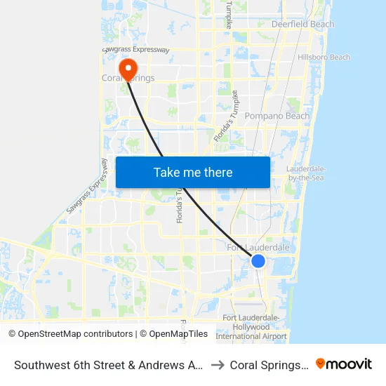 Southwest 6th Street & Andrews Avenue to Coral Springs, FL map