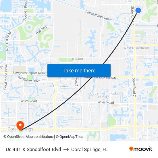 Us 441 & Sandalfoot Blvd to Coral Springs, FL map